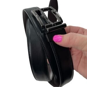 Genuine Leather Men's Black Brown Reversible Belt Dark Silver Hardware Size 52